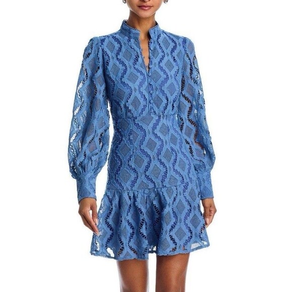 Aqua Women's Wavy Lace Blue Mini Dress Size XS NWT - Picture 1 of 11